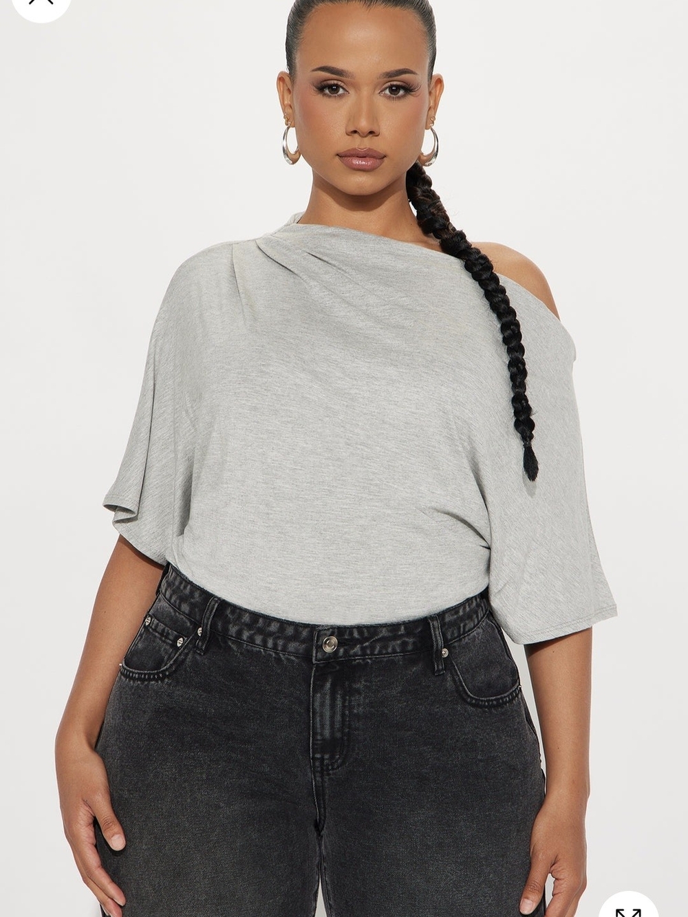 Fashion Nova Light Gray One-Shoulder Draped Tunic